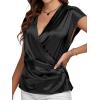 imageLYANER Womens Satin Silk Wrap V Neck Cap Sleeve Elegant Workwear Blouse Shirt TopBlack