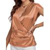 imageLYANER Womens Satin Silk Wrap V Neck Cap Sleeve Elegant Workwear Blouse Shirt TopBrown
