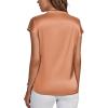 imageLYANER Womens Satin Silk Wrap V Neck Cap Sleeve Elegant Workwear Blouse Shirt TopBrown