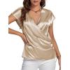 imageLYANER Womens Satin Silk Wrap V Neck Cap Sleeve Elegant Workwear Blouse Shirt TopChampagne