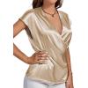 imageLYANER Womens Satin Silk Wrap V Neck Cap Sleeve Elegant Workwear Blouse Shirt TopChampagne