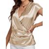 imageLYANER Womens Satin Silk Wrap V Neck Cap Sleeve Elegant Workwear Blouse Shirt TopChampagne