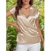 imageLYANER Womens Satin Silk Wrap V Neck Cap Sleeve Elegant Workwear Blouse Shirt TopChampagne