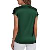 imageLYANER Womens Satin Silk Wrap V Neck Cap Sleeve Elegant Workwear Blouse Shirt TopDark Green