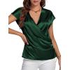 imageLYANER Womens Satin Silk Wrap V Neck Cap Sleeve Elegant Workwear Blouse Shirt TopDark Green
