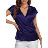 imageLYANER Womens Satin Silk Wrap V Neck Cap Sleeve Elegant Workwear Blouse Shirt TopDark Purple