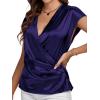 imageLYANER Womens Satin Silk Wrap V Neck Cap Sleeve Elegant Workwear Blouse Shirt TopDark Purple
