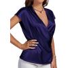 imageLYANER Womens Satin Silk Wrap V Neck Cap Sleeve Elegant Workwear Blouse Shirt TopDark Purple