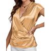 imageLYANER Womens Satin Silk Wrap V Neck Cap Sleeve Elegant Workwear Blouse Shirt TopGold