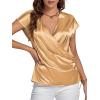 imageLYANER Womens Satin Silk Wrap V Neck Cap Sleeve Elegant Workwear Blouse Shirt TopGold