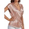 imageLYANER Womens Satin Silk Wrap V Neck Cap Sleeve Elegant Workwear Blouse Shirt TopPink