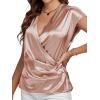 imageLYANER Womens Satin Silk Wrap V Neck Cap Sleeve Elegant Workwear Blouse Shirt TopPink