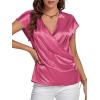 imageLYANER Womens Satin Silk Wrap V Neck Cap Sleeve Elegant Workwear Blouse Shirt TopRose