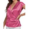 imageLYANER Womens Satin Silk Wrap V Neck Cap Sleeve Elegant Workwear Blouse Shirt TopRose