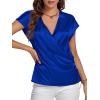 imageLYANER Womens Satin Silk Wrap V Neck Cap Sleeve Elegant Workwear Blouse Shirt TopRoyal Blue