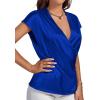 imageLYANER Womens Satin Silk Wrap V Neck Cap Sleeve Elegant Workwear Blouse Shirt TopRoyal Blue