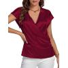 imageLYANER Womens Satin Silk Wrap V Neck Cap Sleeve Elegant Workwear Blouse Shirt TopWine Red