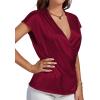 imageLYANER Womens Satin Silk Wrap V Neck Cap Sleeve Elegant Workwear Blouse Shirt TopWine Red