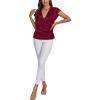 imageLYANER Womens Satin Silk Wrap V Neck Cap Sleeve Elegant Workwear Blouse Shirt TopWine Red