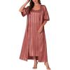 imageLYANER Womens Satin Stripe Robe Set Long Cami Nightgown with Robes Pajama SetDusty Pink