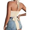 imageLYANER Womens Sexy Halter Ruched Criss Cross Cut Out Sleeveless Tie Back Cami Crop TopsBeige