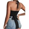 imageLYANER Womens Sexy Halter Ruched Criss Cross Cut Out Sleeveless Tie Back Cami Crop TopsBlack