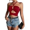 imageLYANER Womens Sexy Halter Ruched Criss Cross Cut Out Sleeveless Tie Back Cami Crop TopsBurgundy