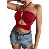imageLYANER Womens Sexy Halter Ruched Criss Cross Cut Out Sleeveless Tie Back Cami Crop TopsBurgundy