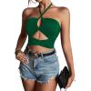 imageLYANER Womens Sexy Halter Ruched Criss Cross Cut Out Sleeveless Tie Back Cami Crop TopsDark Green