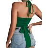 imageLYANER Womens Sexy Halter Ruched Criss Cross Cut Out Sleeveless Tie Back Cami Crop TopsDark Green