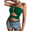 imageLYANER Womens Sexy Halter Ruched Criss Cross Cut Out Sleeveless Tie Back Cami Crop TopsDark Green