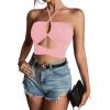 imageLYANER Womens Sexy Halter Ruched Criss Cross Cut Out Sleeveless Tie Back Cami Crop TopsLight Pink