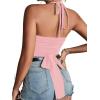 imageLYANER Womens Sexy Halter Ruched Criss Cross Cut Out Sleeveless Tie Back Cami Crop TopsLight Pink