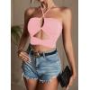 imageLYANER Womens Sexy Halter Ruched Criss Cross Cut Out Sleeveless Tie Back Cami Crop TopsLight Pink