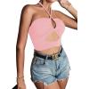 imageLYANER Womens Sexy Halter Ruched Criss Cross Cut Out Sleeveless Tie Back Cami Crop TopsLight Pink
