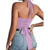 imageLYANER Womens Sexy Halter Ruched Criss Cross Cut Out Sleeveless Tie Back Cami Crop TopsLight Purple
