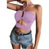 imageLYANER Womens Sexy Halter Ruched Criss Cross Cut Out Sleeveless Tie Back Cami Crop TopsLight Purple