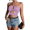 imageLYANER Womens Sexy Halter Ruched Criss Cross Cut Out Sleeveless Tie Back Cami Crop TopsLight Purple