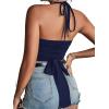 imageLYANER Womens Sexy Halter Ruched Criss Cross Cut Out Sleeveless Tie Back Cami Crop TopsNavy Blue