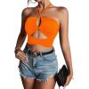 imageLYANER Womens Sexy Halter Ruched Criss Cross Cut Out Sleeveless Tie Back Cami Crop TopsOrange