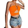 imageLYANER Womens Sexy Halter Ruched Criss Cross Cut Out Sleeveless Tie Back Cami Crop TopsOrange