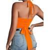 imageLYANER Womens Sexy Halter Ruched Criss Cross Cut Out Sleeveless Tie Back Cami Crop TopsOrange