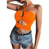 imageLYANER Womens Sexy Halter Ruched Criss Cross Cut Out Sleeveless Tie Back Cami Crop TopsOrange