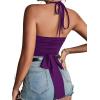 imageLYANER Womens Sexy Halter Ruched Criss Cross Cut Out Sleeveless Tie Back Cami Crop TopsPurple