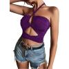 imageLYANER Womens Sexy Halter Ruched Criss Cross Cut Out Sleeveless Tie Back Cami Crop TopsPurple