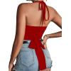 imageLYANER Womens Sexy Halter Ruched Criss Cross Cut Out Sleeveless Tie Back Cami Crop TopsRed