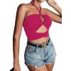 imageLYANER Womens Sexy Halter Ruched Criss Cross Cut Out Sleeveless Tie Back Cami Crop TopsRose