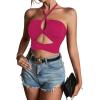 imageLYANER Womens Sexy Halter Ruched Criss Cross Cut Out Sleeveless Tie Back Cami Crop TopsRose