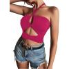 imageLYANER Womens Sexy Halter Ruched Criss Cross Cut Out Sleeveless Tie Back Cami Crop TopsRose