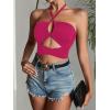 imageLYANER Womens Sexy Halter Ruched Criss Cross Cut Out Sleeveless Tie Back Cami Crop TopsRose